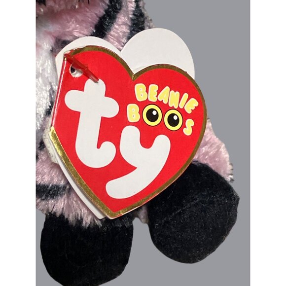 Ty Beanie Boos Zoey Plush Pink Zebra With Glittery Eyes  Stripes Stuffed Animal - Picture 3 of 12